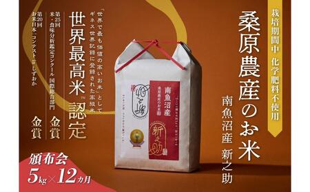 【R7年産】【頒布会】ギネス世界記録「世界最高米」認定 最高級南魚沼産新之助5kg×12ヶ月 桑原農産のお米(精米)