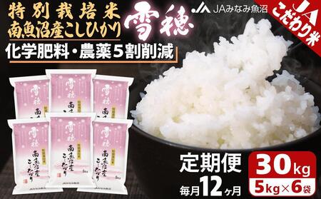 JAみなみ魚沼定期便】特別栽培米南魚沼産こしひかり「雪穂」（30kg×全