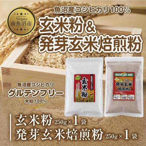 新潟県産 玄米粉 発芽玄米焙煎粉 セット 各250g 計500g 魚沼産 コシヒカリ 玄米 アレルギー グルテンフリー GABA 米粉 お取り寄せ お菓子 パン作り 製菓 コパフーズ 新潟県 南魚沼市