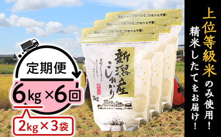 K66【6ヶ月連続お届け】新潟県産コシヒカリ6kg（2kg×3袋）