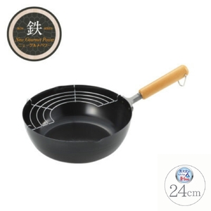 NEWグルメパワー 木柄いため兼用天ぷら鍋24cm 【ガス火OK IH対応】新潟県 弥彦村 鉄製【1632252】