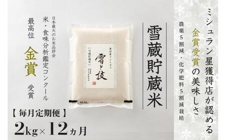 【 令和7年産 】 定期便 2kg ×12ヶ月 雪蔵貯蔵米 金賞受賞 魚沼産コシヒカリ 雪と技 農薬5割減・化学肥料5割減栽培 |津南町 コシヒカリ2kg 定期便
