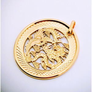 【18金イエローゴールドネックレス 龍鳳呈祥ペンダントトップ グリームカット長小豆0.25 45cm】富山県 富山市 贈り物 おすすめ ギフト 記念