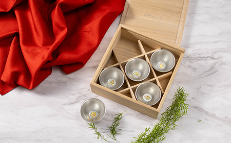 ぐい呑 吉祥紋 ５ヶ入 能作 酒器 錫 器 盃 杯 ギフト セット 工芸  FAD-0097