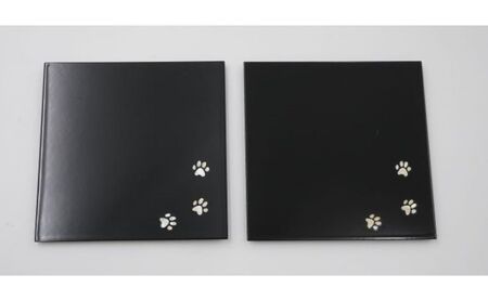 コースター2枚セット 猫肉球 高岡漆器 螺鈿 かわいい 黒