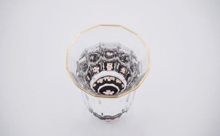 螺鈿ガラス 金杯（万華鏡） 桜（貝入）黒 高岡漆器 グラス 酒器 杯 盃