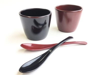 【漆器たかやすみ】本漆塗り miniフリーカップ溜・古代朱ペア&スプーンセット1組 うるし塗 そば猪口 湯呑 デザートカップ コーヒーカップ ロックカップ 小鉢 2客 セット ギフト 贈り物 プレゼント