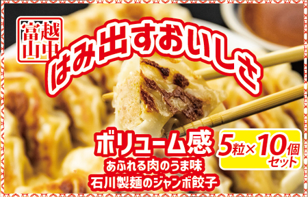 ジャンボ餃子5粒入りタレ付10個セット ｜ 惣菜 おかず 石川製麺 惣菜 中華 おかず つまみ 夕飯 晩御飯 お昼ご飯 名物餃子 溢れる肉汁 ジャンボ肉餃子 肉餃子 純国産豚肉 国産野菜 ※北海道・沖縄・離島への配送不可