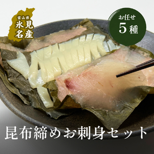 昆布締め　お任せ5種セット（冷凍）｜新鮮 小分け 冷凍 魚介類 魚貝類 加工食品 氷見 昆布じめ 昆布〆 さしみ 氷見漁港 昆布 おつまみ 肴 魚 おかず セット 詰め合わせ 刺身セット 郷土料理 産地直送 富山湾 刺身 お刺し身 刺し身 