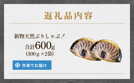 【氷見鰤】新物天然ぶりしゃぶ！300ｇ×2パック　2～3人用　満足サイズ | 鰤 ブリしゃぶ しゃぶしゃぶ 国産 天然 ブリ 富山 氷見 お取り寄せ 特産品 冷凍 肴 氷見漁港 富山湾 天然鰤 鍋 簡単調理 