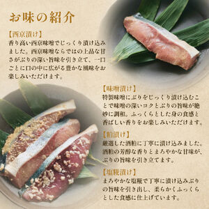 氷見ぶり 切り身4種(味噌漬け、塩糀漬け、西京漬け、粕漬け) 富山県 氷見市 鰤 切り身 パック 個包装 簡単調理