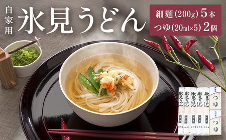 海津屋　氷見うどん細麺5本・つゆ5袋×2（自家用）簡易箱 富山県 氷見市 乾麺 うどん