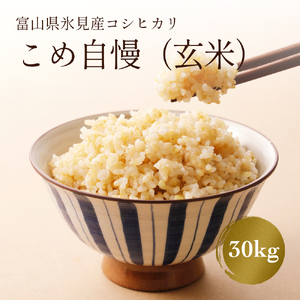 【玄米】令和4年産富山県産コシヒカリ《こめ自慢》30kg 富山県 氷見市 こしひかり 30kg 特別栽培米 玄米