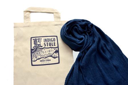 藍染めコットンリネンストール 1  黒部の名水染め ファッション小物 首元 おしゃれ メンズ レディース やわらかな肌ざわり 程よい冷涼感 軽い オールシーズン 