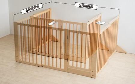 簡単設置 木製ペットゲート「コの字」両開き扉・伸縮NA