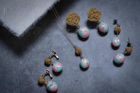 てまりふ×金沢箔ゴールド水引ピアスとネックレスのセット