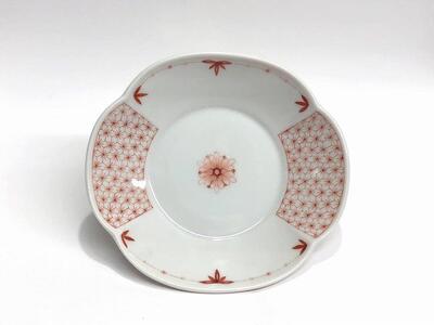 つば型小皿揃え 赤絵小紋 華 九谷焼