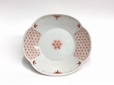 つば型小皿揃え 赤絵小紋 華 九谷焼