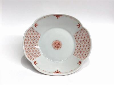 つば型小皿揃え 赤絵小紋 華 九谷焼