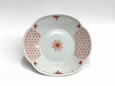 つば型小皿揃え 赤絵小紋 華 九谷焼