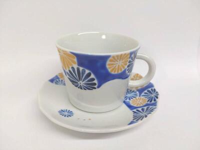 (青)カップ&ソーサー 菊丸紋 九谷焼