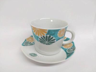 (緑)カップ&ソーサー 菊丸紋 九谷焼