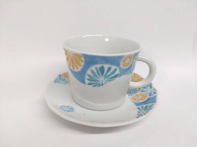 (水色)カップ&ソーサー 菊丸紋 九谷焼