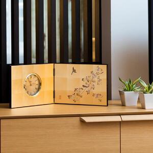 【箔一】花見鳥 屏風時計