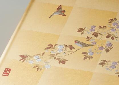 【箔一】花見鳥 屏風時計