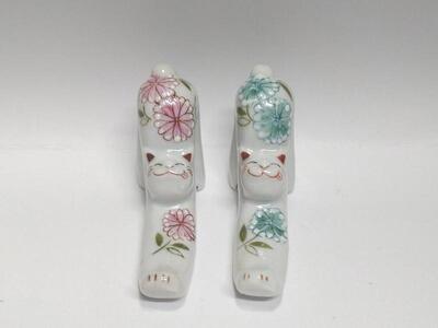 ペア箸置 のび猫 花詰 九谷焼