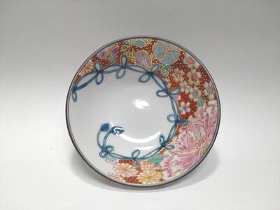 平盃 結び花詰 赤 九谷焼