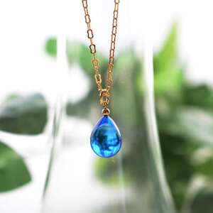 【Soukore】ガラスアクセサリー・ブルー・ネックレス(ゴールド)【1626341】