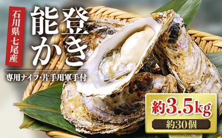 【能登半島地震復興支援】魚介類 牡蠣　/ 能登かき 殻付 牡蠣 約3.5kg（約30個）専用ナイフ・片手用軍手付 | 訳あり 生活応援価格 ご家庭用 石川県 七尾市 ※加熱用 ※2026年1月下旬～5月下旬頃に順次発送予定 