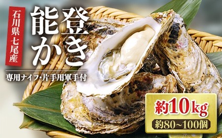 【能登半島地震復興支援】魚介類 牡蠣/能登かき 殻付牡蠣 一斗缶/約10kg(約80~100個) 専用ナイフ 片手用軍手付/世界農業遺産「能登の里山里海」※要加熱 ※2026年1月下旬~5月下旬頃に順次発送予定 ※離島への配送不可