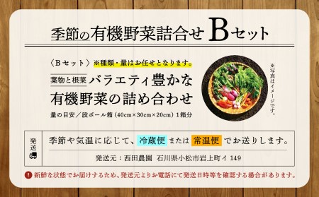 【有機JAS認定サラダ野菜】西田農園　季節の野菜詰合せ　Ｂセット 017002