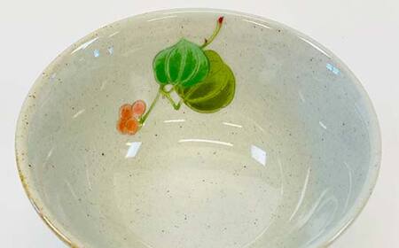 九谷焼 飯碗 山帰来 伝統 色絵磁器 九谷五彩 手描き 一点もの インテリア 食器 碗 F6P-2866