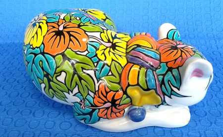 九谷焼「眠り猫 ハイビスカス」糠川孝之作 a05 工芸品 民芸品