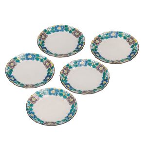 九谷焼 4.5号皿揃・吉田屋牡丹(5枚組)