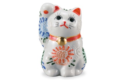 九谷焼 2.8号招き猫 白盛