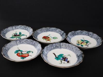九谷焼　4.2号皿揃　果実絵変り（5枚セット）a01 工芸品 