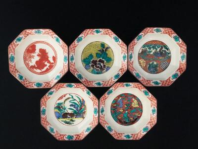 九谷焼　3.2号皿揃   時代絵 （5枚セット）a01 工芸品 