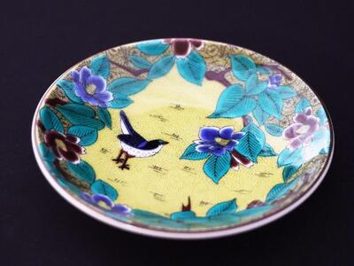 九谷焼　3.2号皿揃　吉田屋椿に鳥 （5枚セット）a01 工芸品 