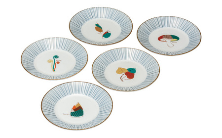 九谷焼　5.2号皿揃　山の幸 （5枚セット）a01 食器 キッチン雑貨 キッチンアイテム 雑貨 小物 お皿 丸皿 食卓 テーブルコーディネート 9,800円