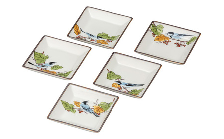 九谷焼　3号皿揃　ぶどうに鳥 （5枚セット）a01 食器 キッチン雑貨 キッチンアイテム 雑貨 小物 お皿 角皿 食卓 テーブルコーディネート