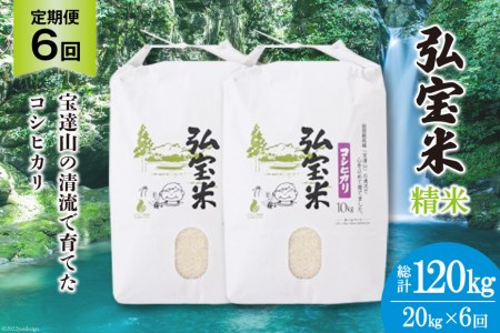 お米 定期便 6回 コシヒカリ「弘宝米」 精米 10kg×2袋 総計120kg / 中西農場 / 石川県 宝達志水町