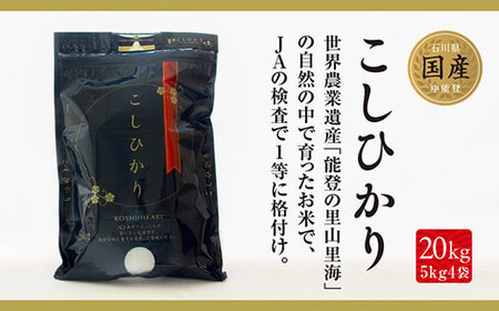 米 能登米 コシヒカリ 5kg×4袋 計20kg [道の駅織姫の里なかのと 石川県 中能登町 27aa0012] こしひかり 白米 精米 ご飯 ごはん コメ こめ 家庭用 国産 中能登産