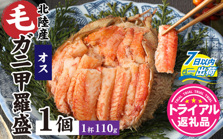【トライアル返礼品】蟹好き集まれ！北陸産オス毛ガニ 甲羅盛【オス甲羅盛110ｇ前後】【訳あり】 [A-096007] / ケガニ ゆで 茹で 茹でがに ボイル 甲羅盛 甲羅盛り 北陸産 石川 かに ガニ 蟹 専門店 冷凍 手軽 かに酢 カニ 国産 オス 雌 雄 訳アリ