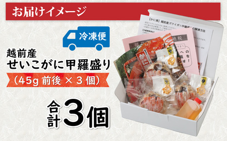 【12月26日受付分まで年内配送】【トライアル返礼品】【先行予約】【訳あり】釜茹で　蟹好き集まれ！越前産せいこがに【甲羅盛45g前後 ３個セット】 [A-096015] 【年内発送 年内お届け】