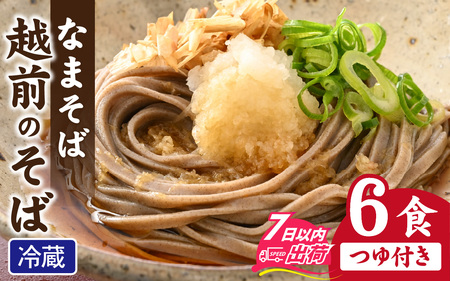 越前のそば（なまそば）６食　そばつゆ付き / 越前そば そば 蕎麦 ソバ 冷蔵 送料無料 [A-146001]