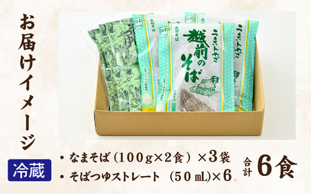 越前のそば（なまそば）６食　そばつゆ付き / 越前そば そば 蕎麦 ソバ 冷蔵 送料無料 [A-146001]